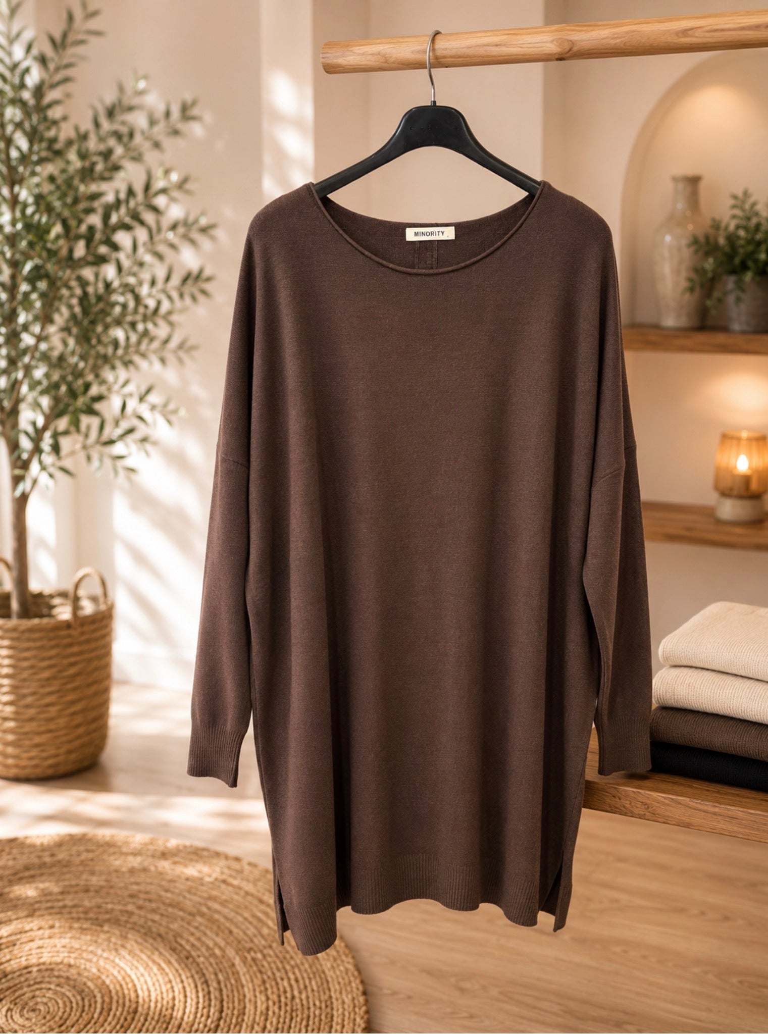Oversized knit tuniek Bruin