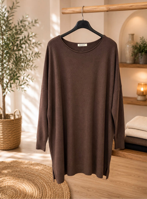 Oversized knit tuniek Bruin