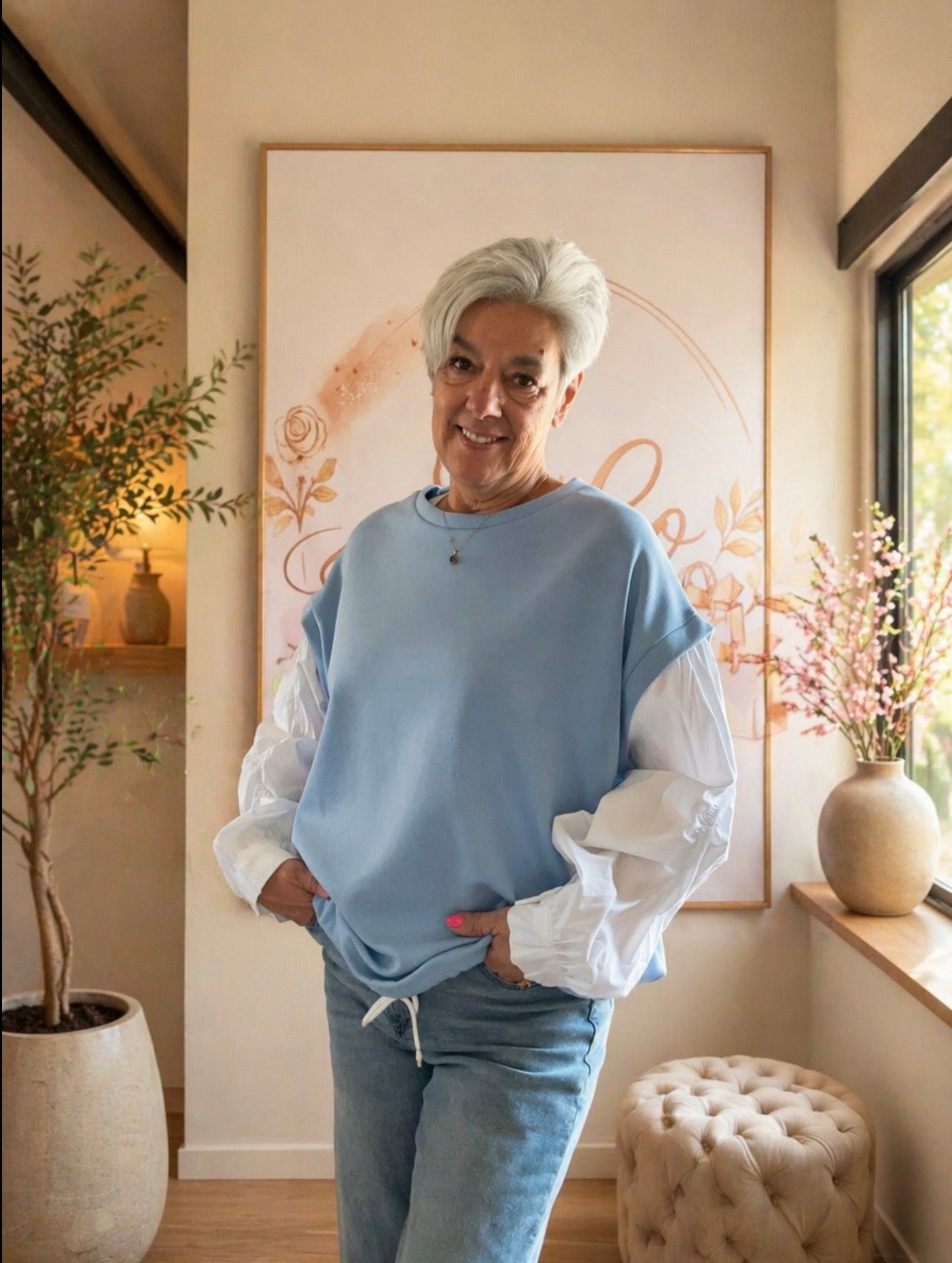 Blouse met sweater look
