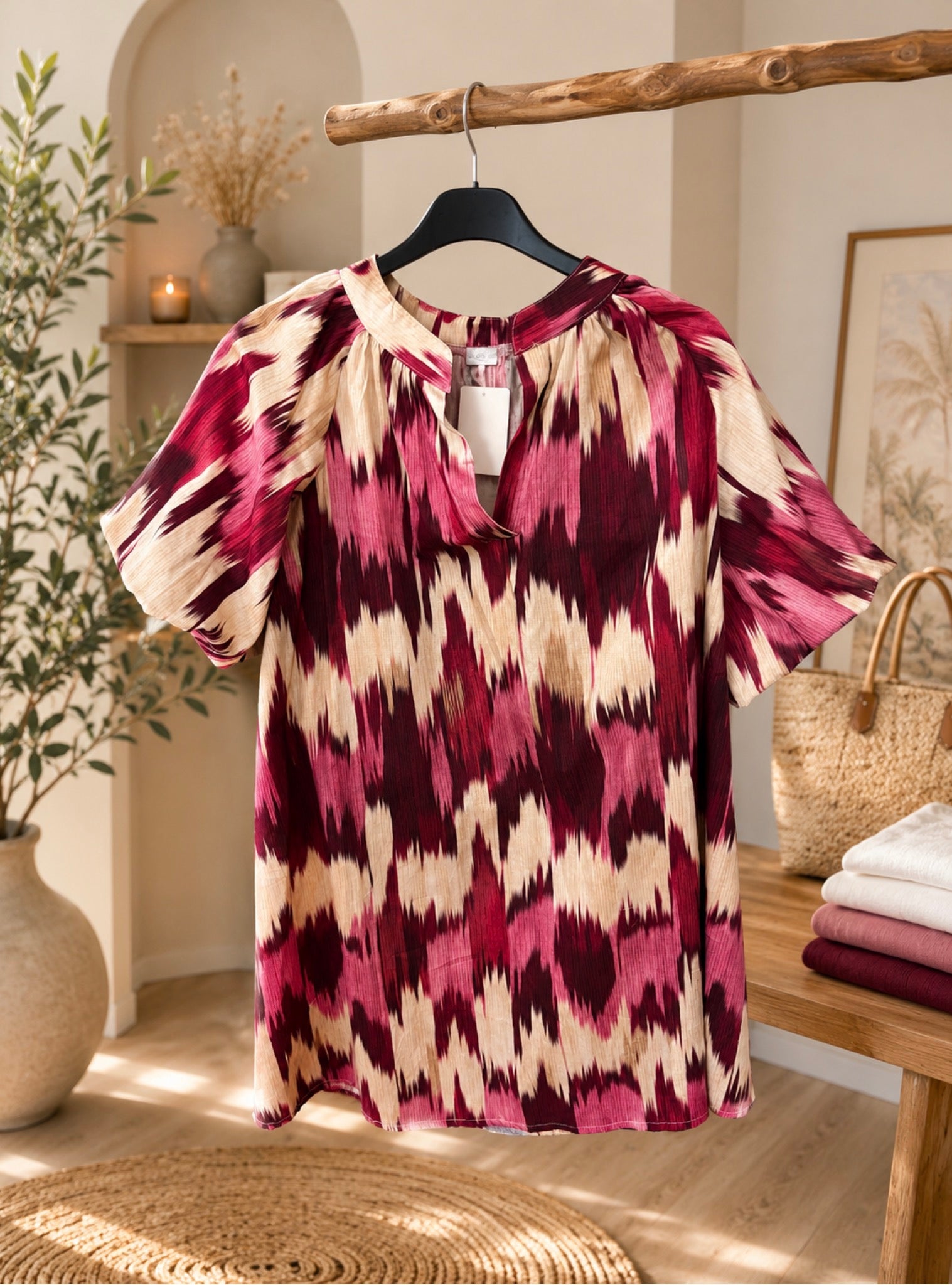 Tuniek – Bordeaux/Roze Print