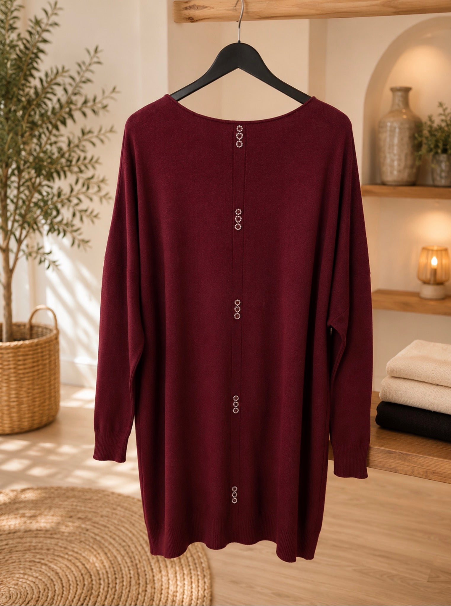 Oversized Knit tuniek Bordeaux