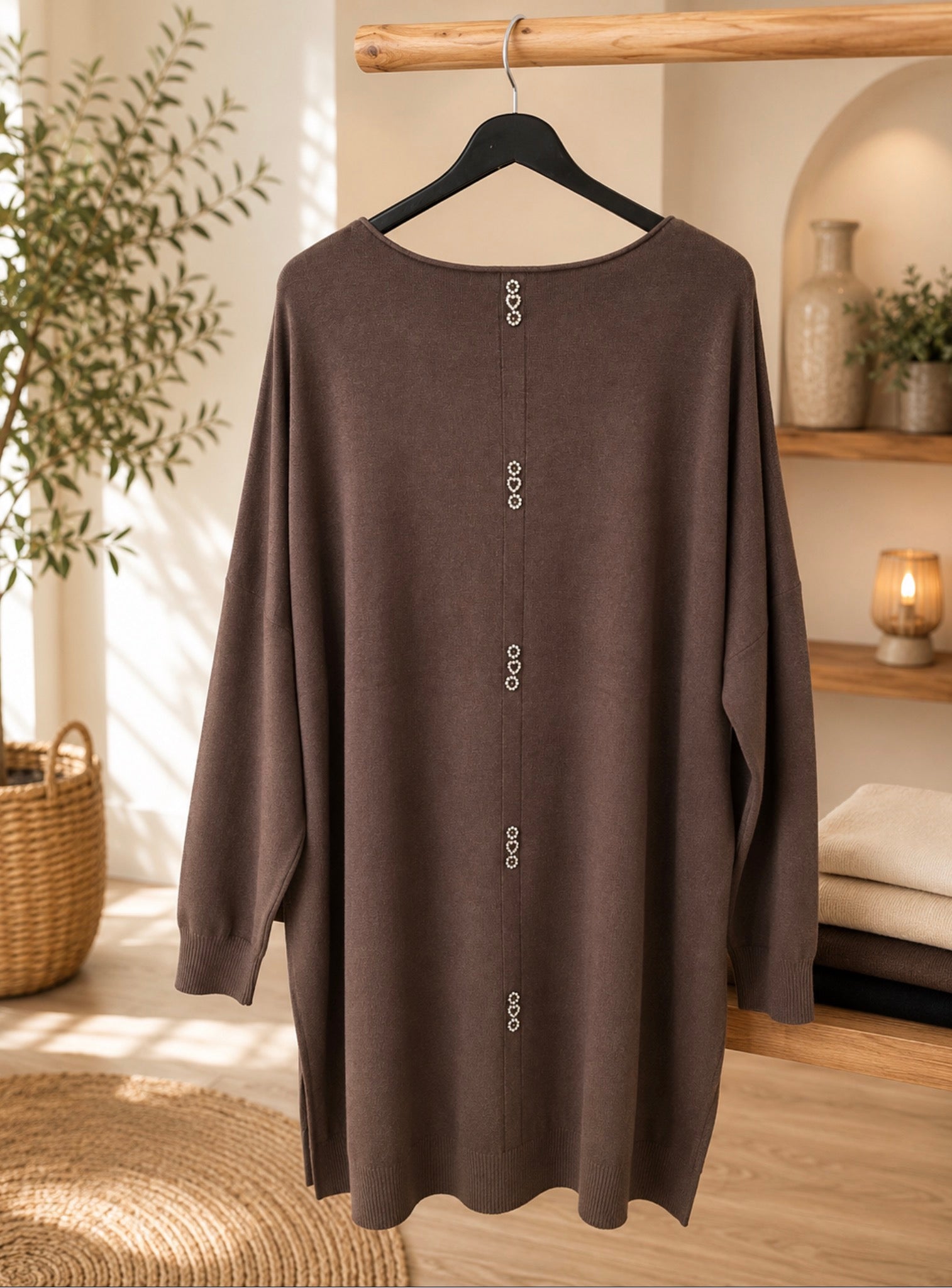 Oversized knit tuniek Bruin
