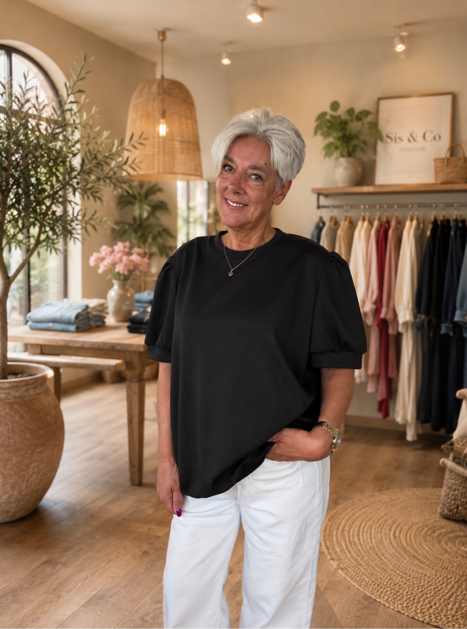 Top met Pofmouwen – Zwart