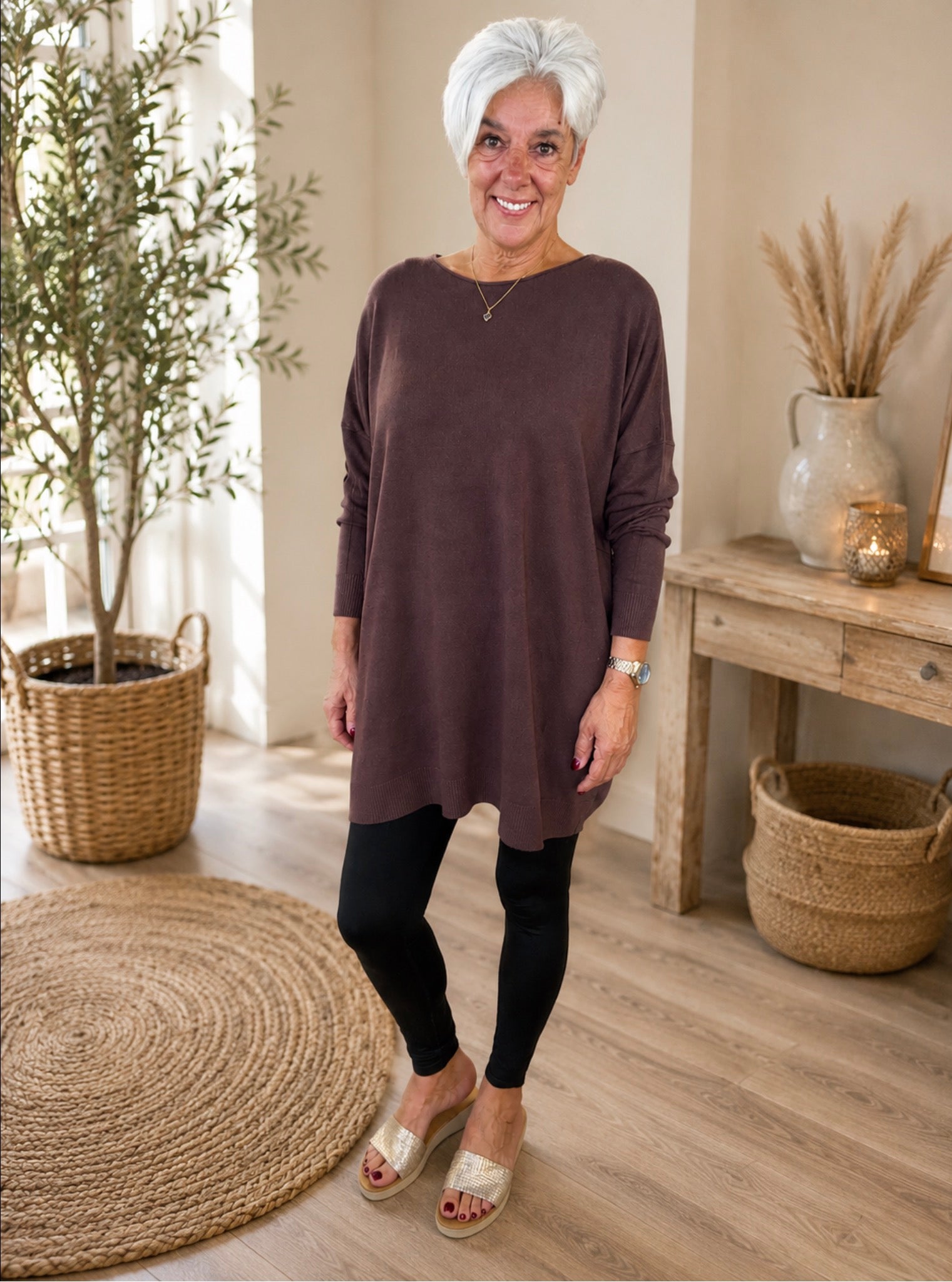 Oversized knit tuniek Bruin