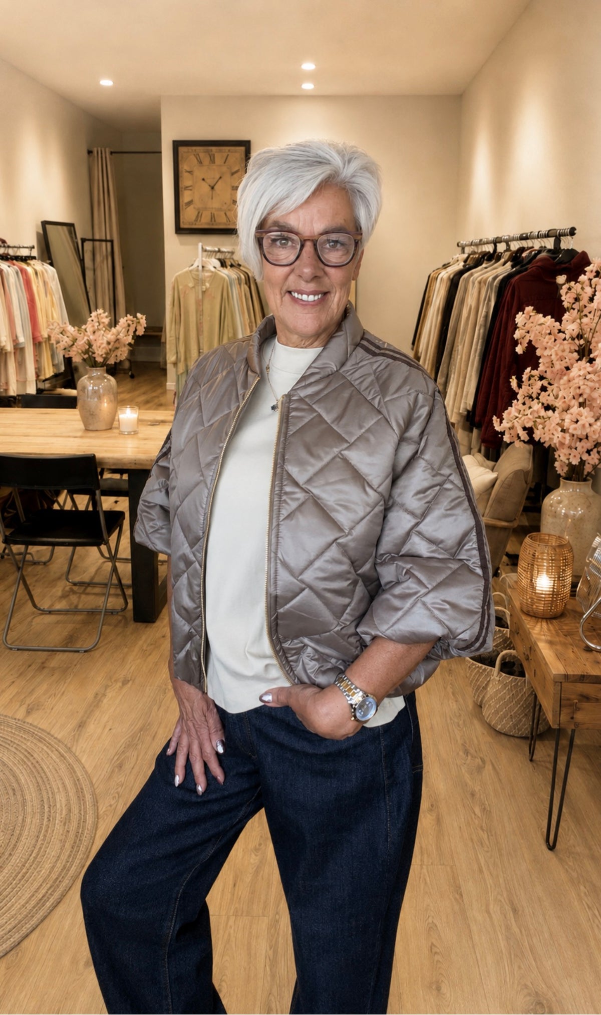Puffer jacket met korte mouw en streep