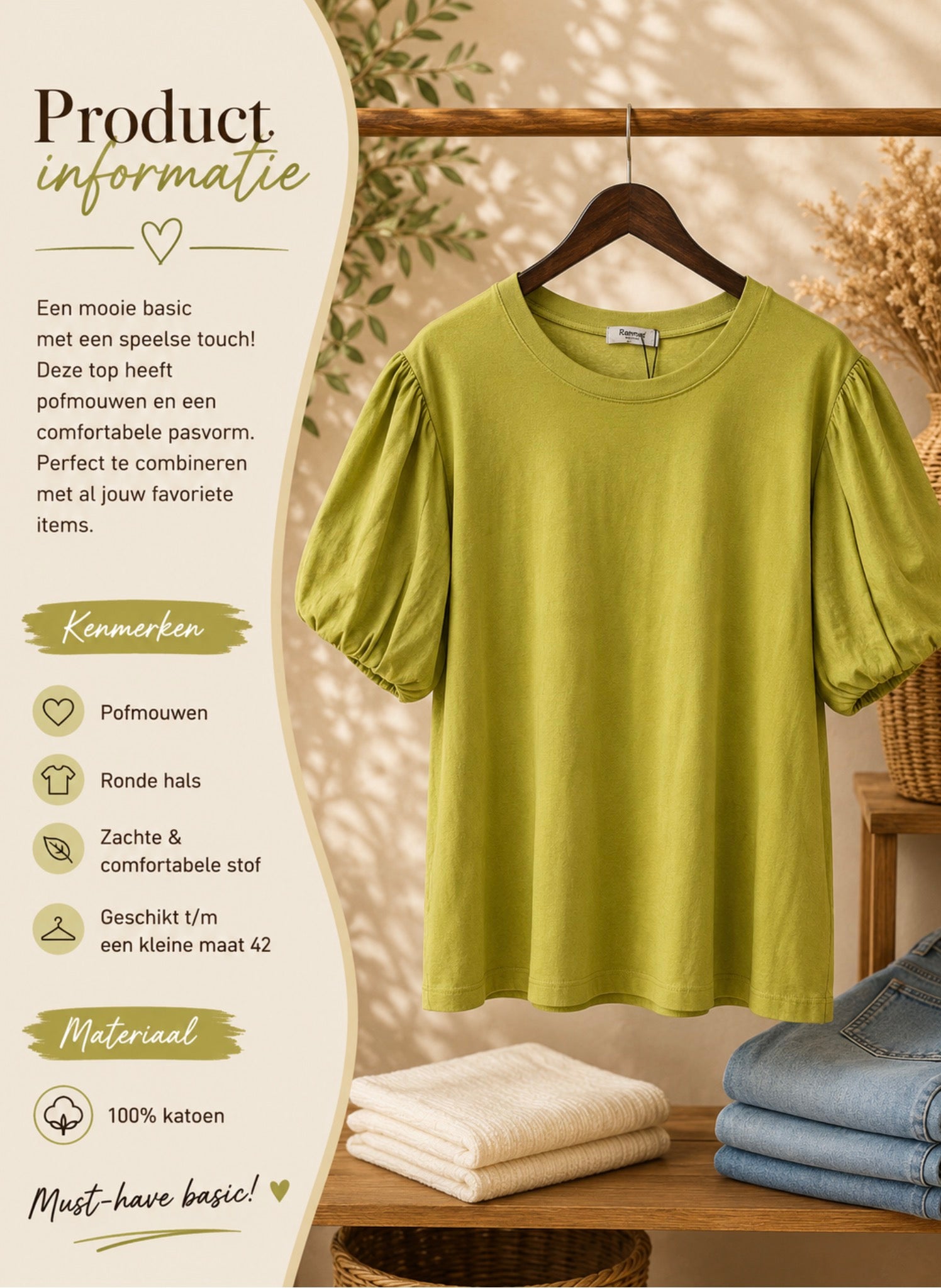 Groene basic met pofmouw