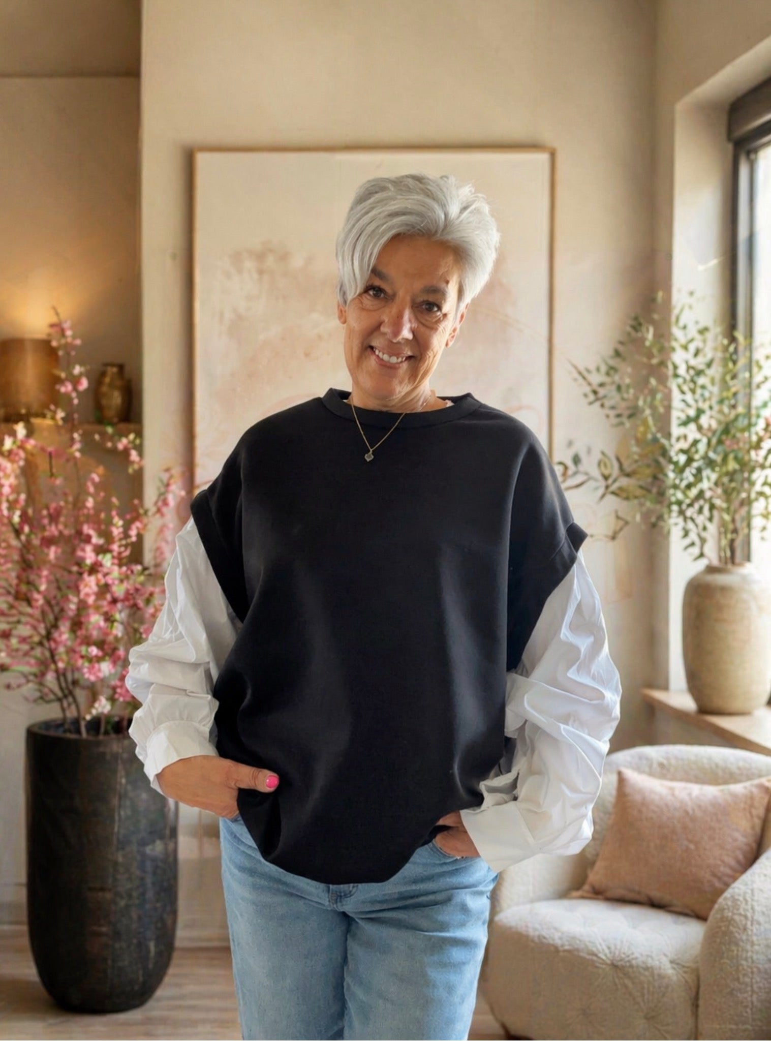 Blouse met sweater look