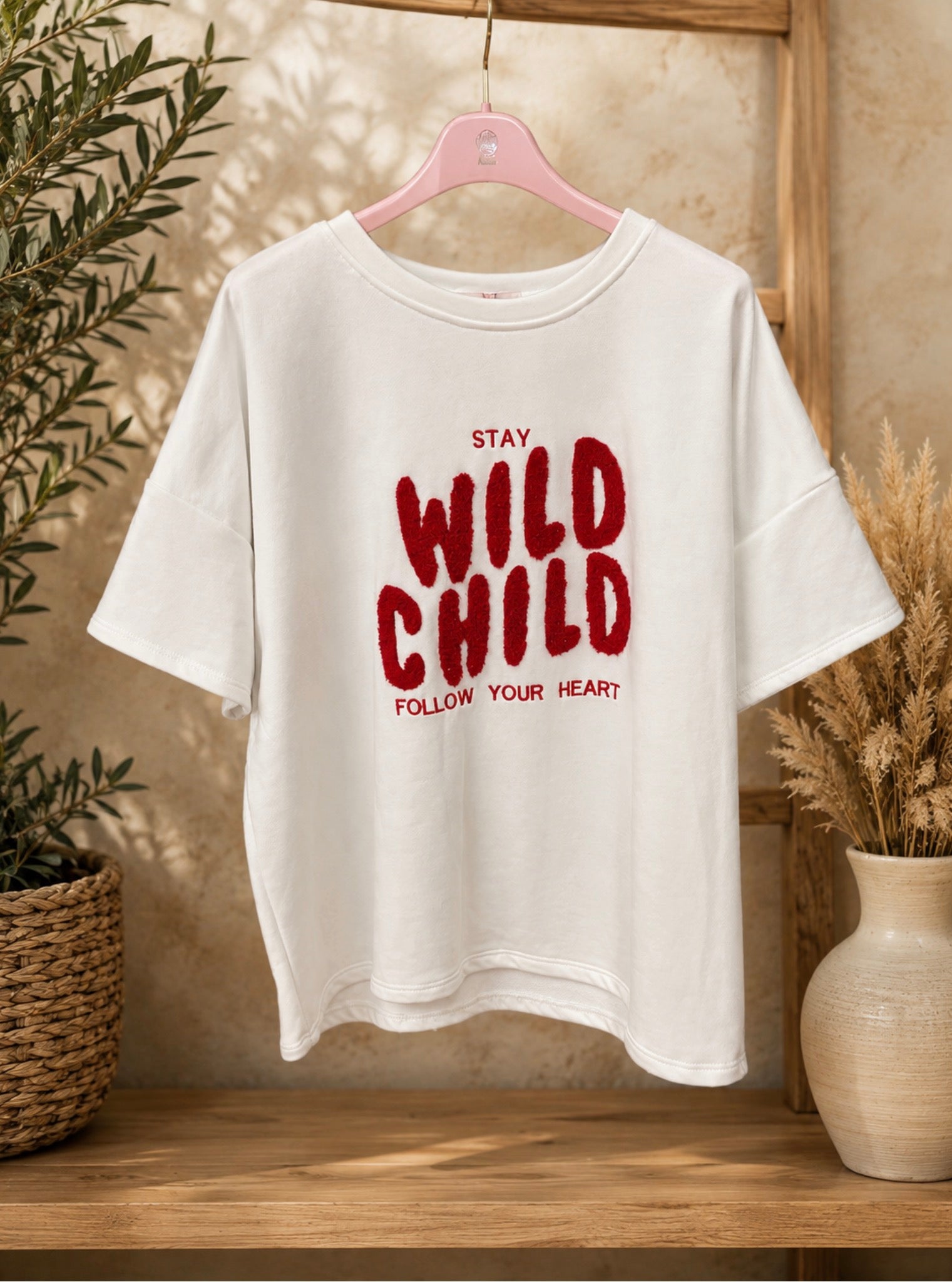 Stay Wild Child Tee – Wit/Rood