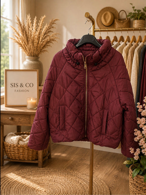Quilted Puffer Jacket – Bordeaux