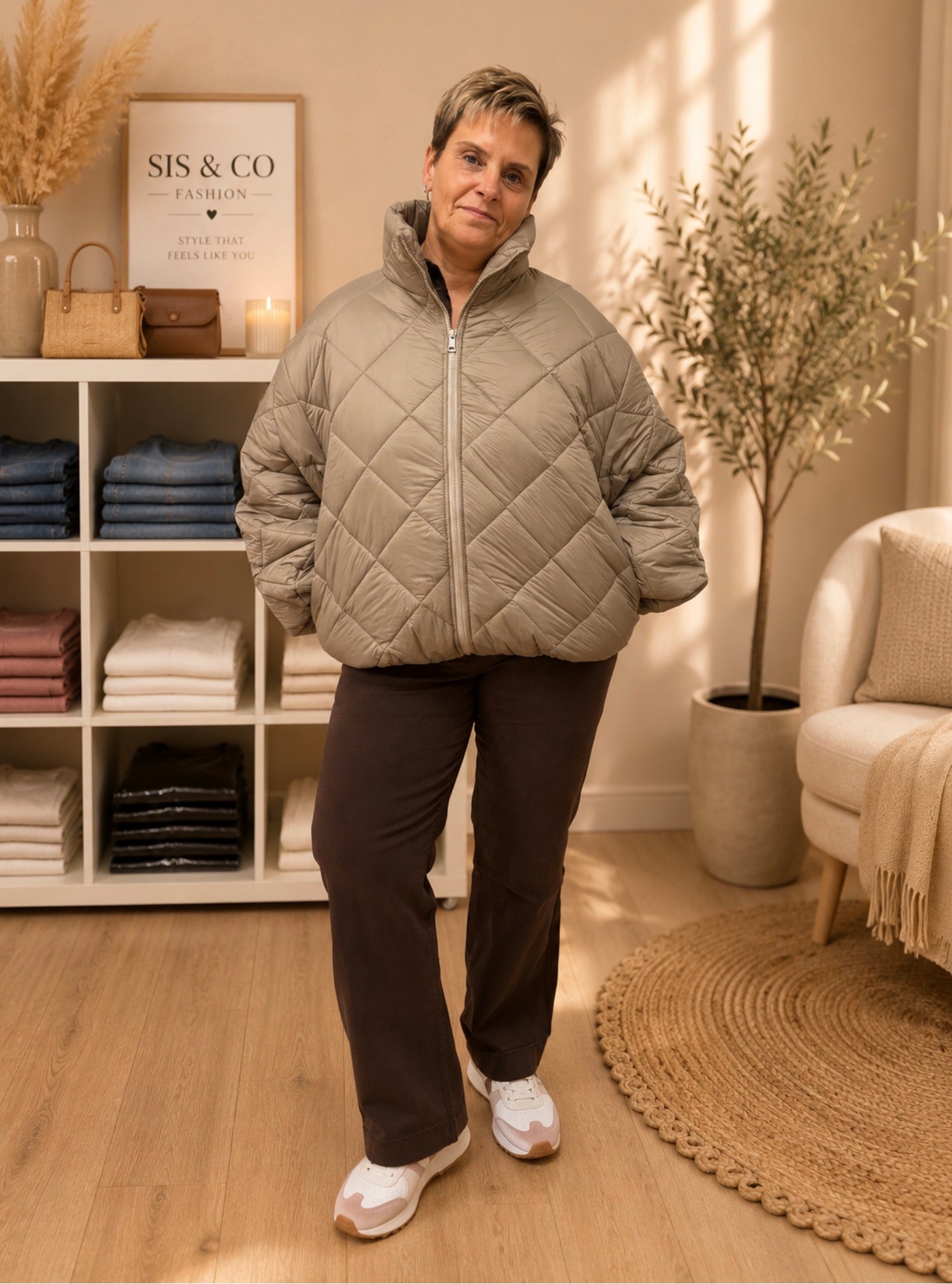 Taupe Pufferjas