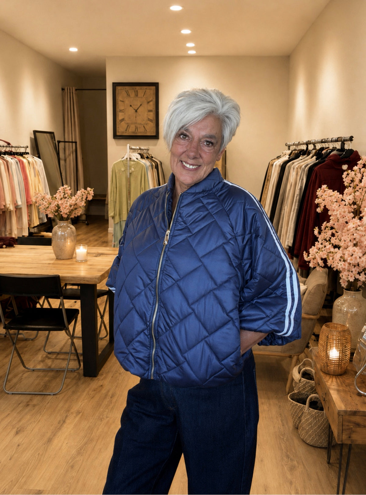 Puffer jacket met korte mouw en streep