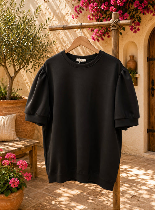 Top met Pofmouwen – Zwart