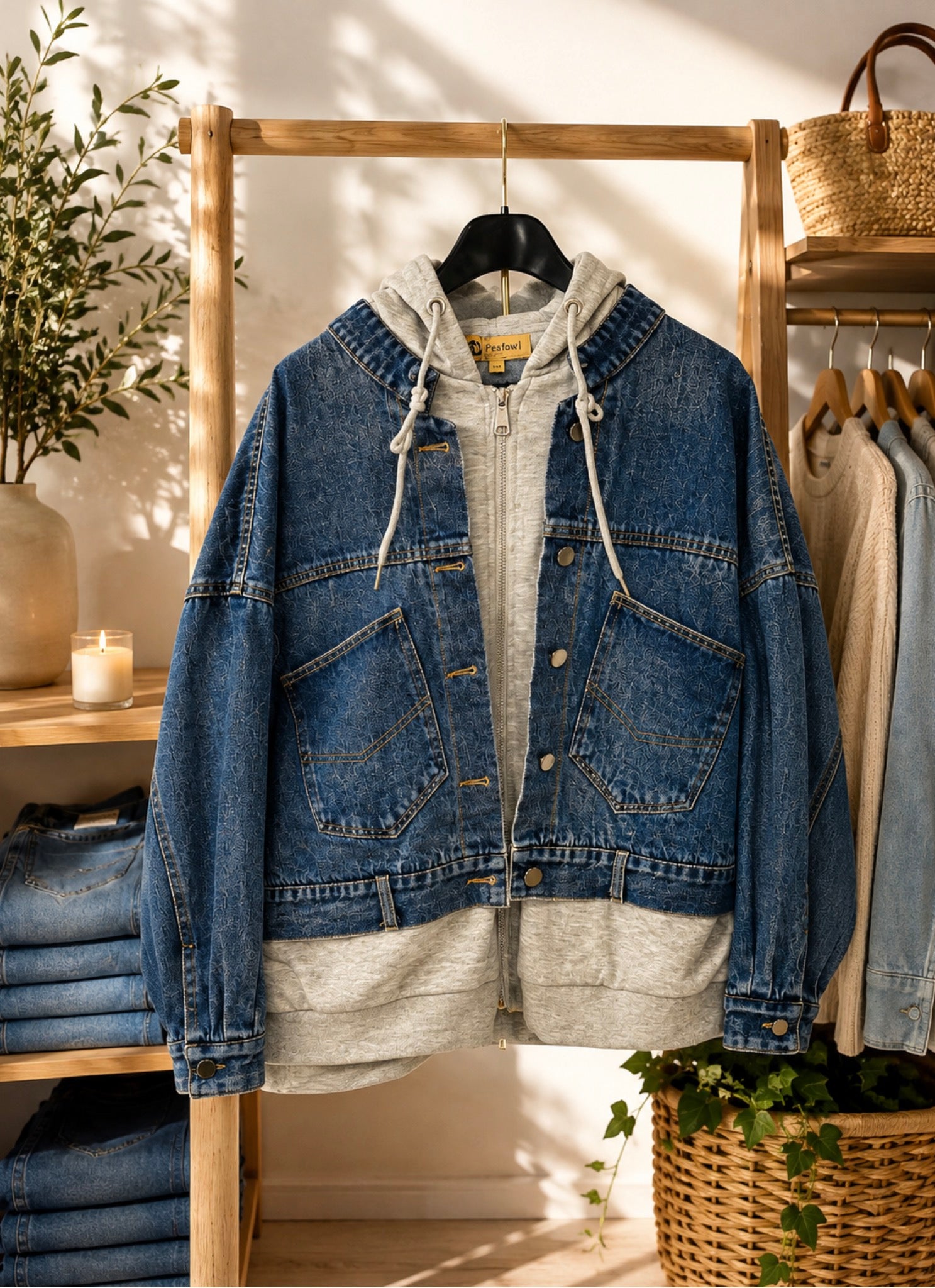 Denim Jacket met Hoodie