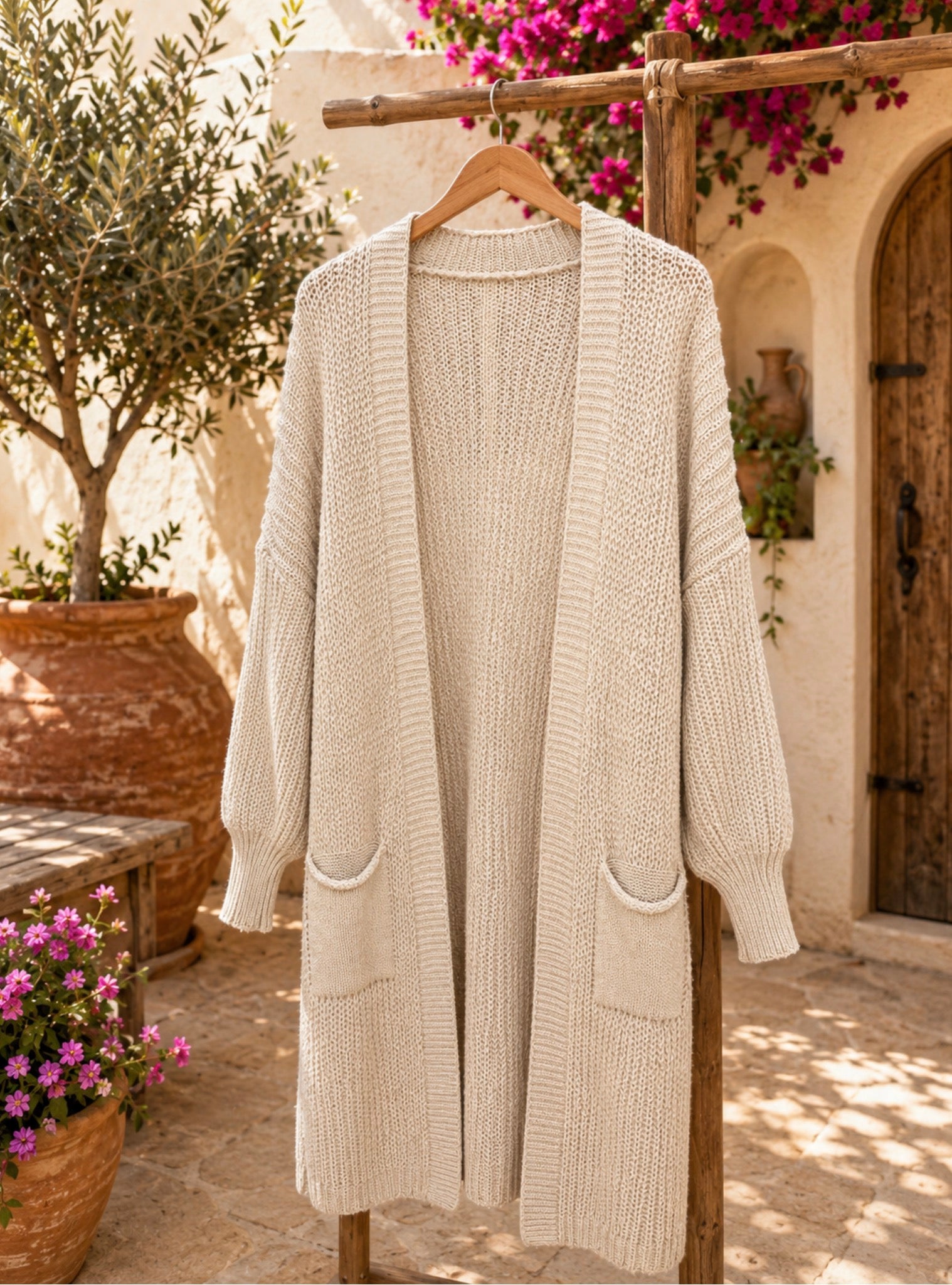 Lang Gebreid Vest – Crème