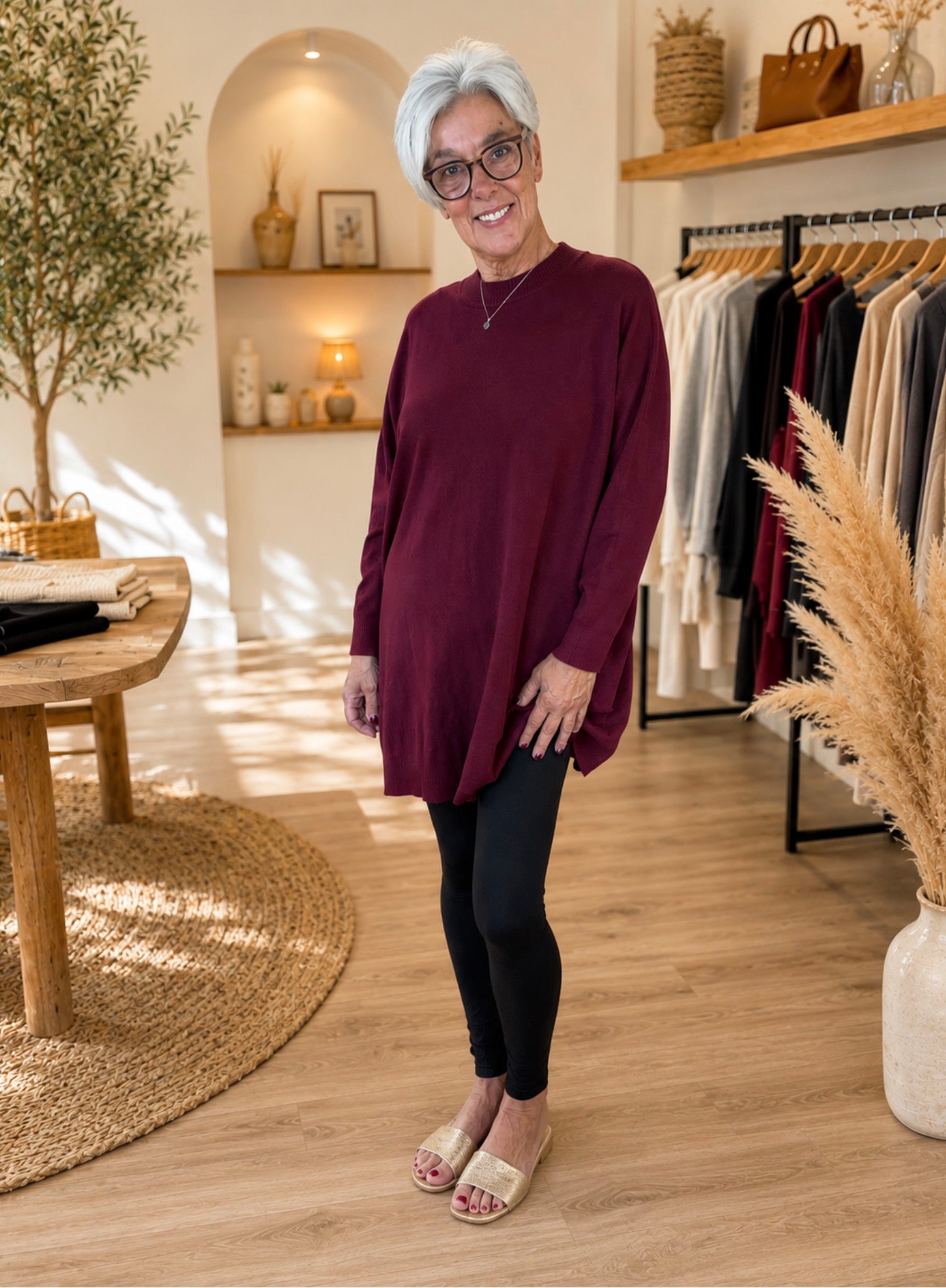 Oversized Knit tuniek Bordeaux