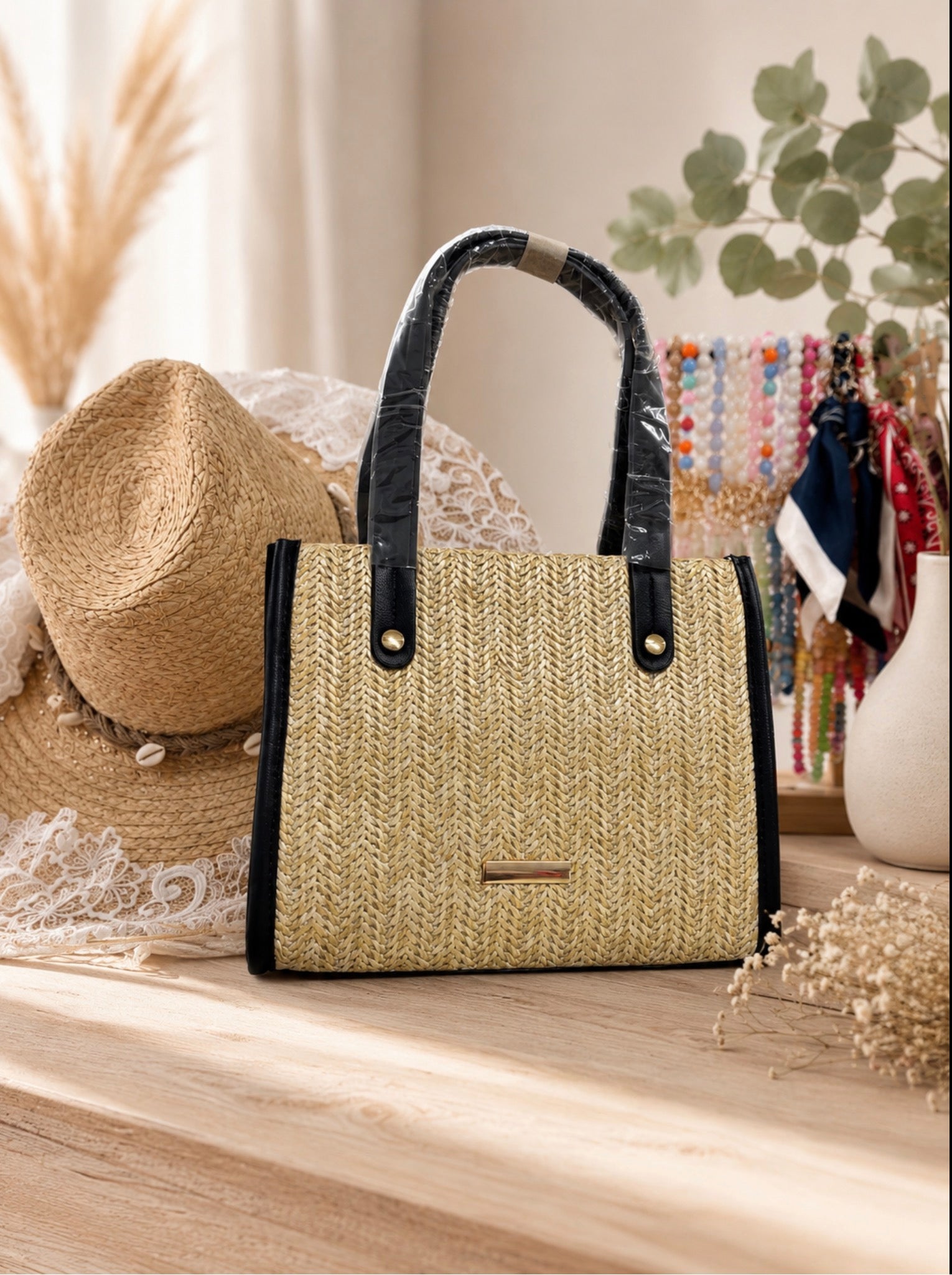 Stijlvolle Handtas Raffia Look