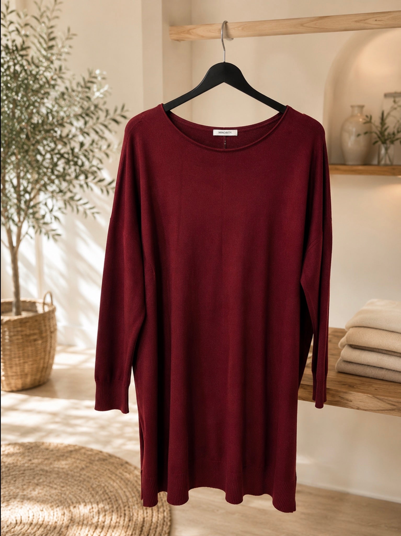 Oversized Knit tuniek Bordeaux